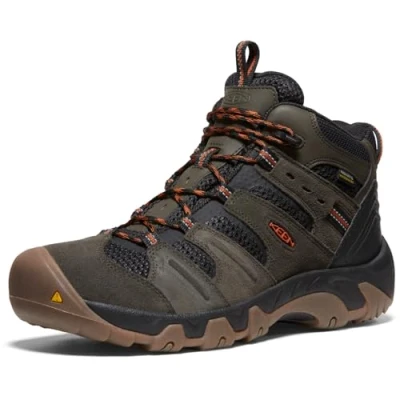 Image of KEEN Men&#039;s Headout Mid Waterproof Hiking Boot, Black Olive/Fossil Orange, 9 UK