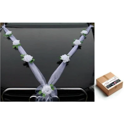 Image of Organza M Auto Schmuck Braut Paar Rose Deko Dekoration Hochzeit Car Wedding Girlande PKW (Reinweiß/Weiß)