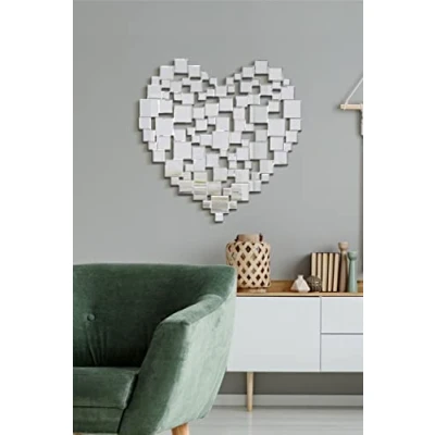 Image of MirrorOutlet Large Beautiful Modern Heart Shape Venetian Wall Mirror 2 x 80 cm, Silver