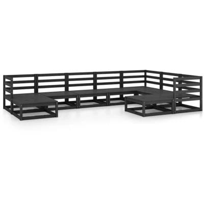 Image of vidaXL 9 Piece Garden Lounge Set Black Solid Pinewood