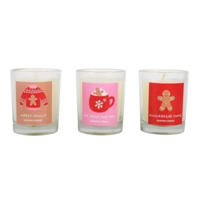 Image of Sugarplum Fun Christmas Votive Candle Trio Festive Holiday Scented Candles Set, Decorative Glass Holders, Gift for Celebrations and Home Decoration, 2.5 oz Each