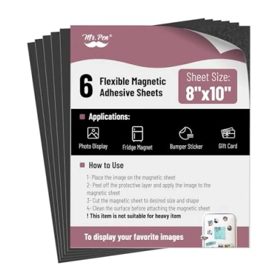 Image of Mr. Pen Adhesive Magnetic Sheets, 4&quot; x 6&quot;, 10 Pack, Sheets with Backing, Flexible Sheet, Picture Magnets, Cuttable Sheets.