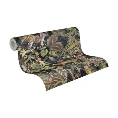 Image of Michalsky Living Change is Good 379901 Jungle Joy Non Woven Wallpaper Green Black Colourful Matt Smooth