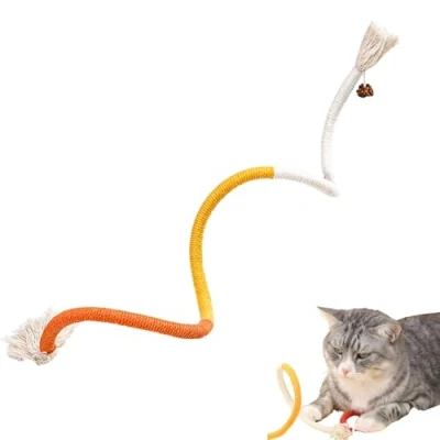 Image of RELONGGI Cat Rope Toys,1 Pcs 70cm Interactive Catnip Toys, Chew with Silvervine Fruit, Cotton Teeth Cleaning, Dental Toys for Cats and Kitten (Orange)