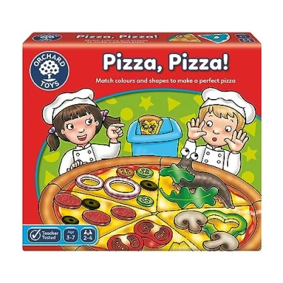 Image of Orchard Toys Pizza, Pizza! Game, Educational Board Game for Preschoolers and Children Age 3 7, Shape Colour Toy