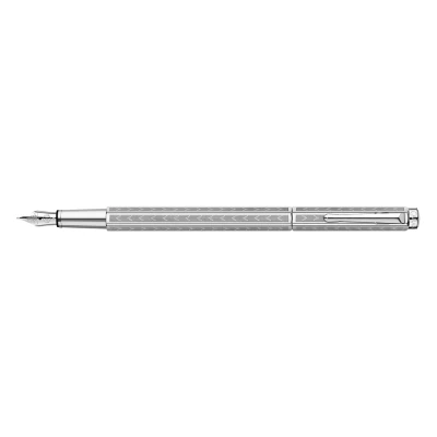 Image of Caran d&#039; Ache Ecridor Chevron Palladium Coated Fountain Pen Fine Nib, Silver,Dimensions: 13.5 cm with cap,0958.276