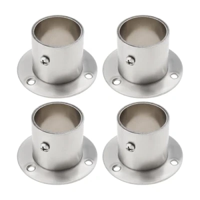 Image of LT Easiyl 4Pcs 32mm Wardrobe Rail Support Stainless Steel Flange Ground Connection Round Hanging Pole Tube Rod End Bracket for Closet Curtain