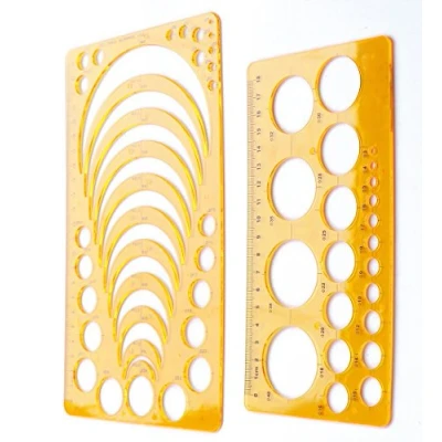 Image of Set of 2 Plastic Circle Radius Arc Master Stencil Geometric Drawing Measuring Template Ruler (Orange Color)