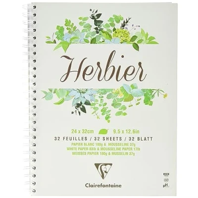 Image of Clairefontaine Ref 975180C Graphic Arts Herbarium Wirebound Pad (32 Sheets) 24 x 32cm in Size, 180gsm White Paper with 37gsm Mousseline Dividers
