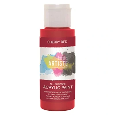 Image of Artiste Acrylic Paint 59ml 2Oz Cherry Red, Quick Drying Professional Art, Craft and Hobby Artists Paint, Vibrant Colour, Water Based Paints Cover All Surfaces with Ease, Ideal for Travel