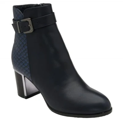 Image of Lotus Cindy Navy Print Block Heel Ankle Boots (UK Footwear Size System, Adult, Women, Numeric, Medium, 6)