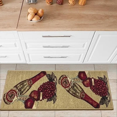 Image of Ottomanson Siesta Collection Kitchen Wine Design Rubberback Runner Rug, 50 cm x 150 cm, Beige