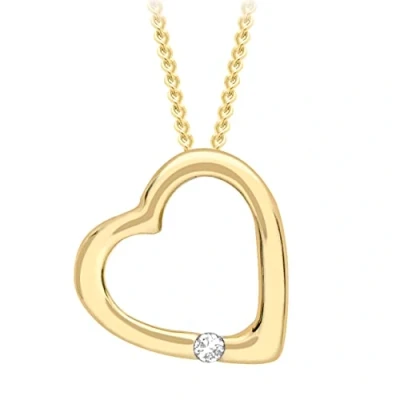 Image of Carissima Gold Women&#039;s 9ct Yellow Float Diamond Heart Pendant on Curb Chain Necklace of 46cm