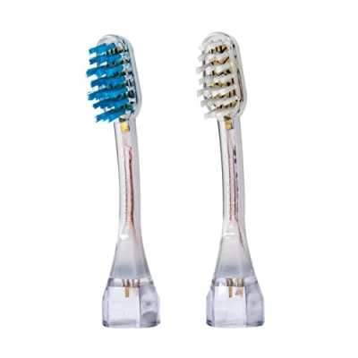 Image of emmi dent 2X M2 Wave Toothbrush Heads (1x Blue + 1x White) I Replacement Brushes, Ideal for Cleaning Uneven Teeth (Wave Shaped Bristles) All Platinum Ultrasonic Toothbrushes