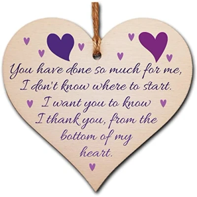 Image of Handmade Wooden Hanging Heart Plaque Gift for Someone Special Thank you Keepsake
