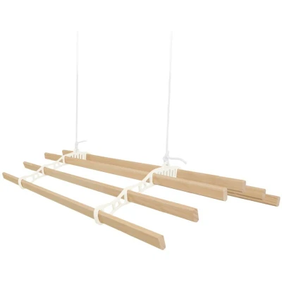 Image of Clothes Airer Ceiling Pulley 6 Lath 2.4m Ivory Maid Traditional Mounted Clothing Dryer Victorian Horse Laundry Drying Rack Extendable Cast Iron Varnished Pine Kitchen Utility FREE Fixing Kit