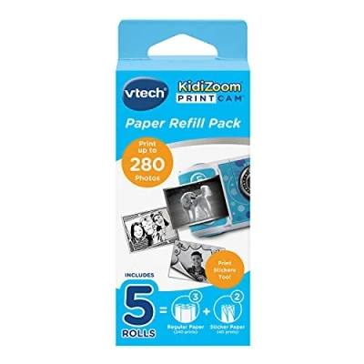 Image of VTech KidiZoom PrintCam Thermal Printing Paper for Print Camera Includes 4 (240 prints) and 2 Sticker Rolls (40 prints), White, 5.7 x 2.8 cm