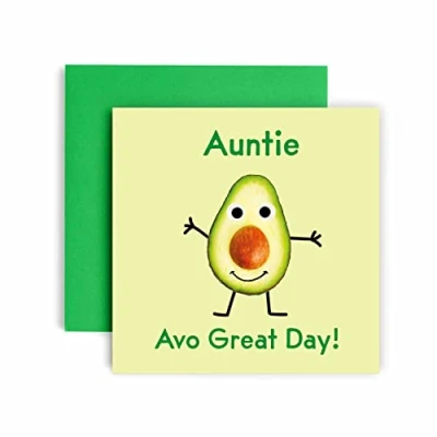 Image of Huxters Birthday Cards for Women Avocado Auntie Happy Card with Lovely Pink Envelope Funny (Auntie)