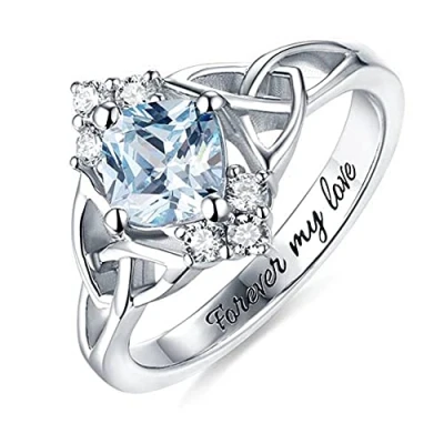 Image of Personalised Celtic Band Birthstone Ring Custom 925 Sterling Silver Wedding Promise for Women