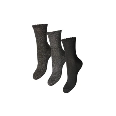 Image of PIECES Women&#039;s Pcsebby Glitter Long 3 Pack Socks Noos, Black/Pack:3 Black/Black Gold/Black Silve, One Size (Pack of 3)