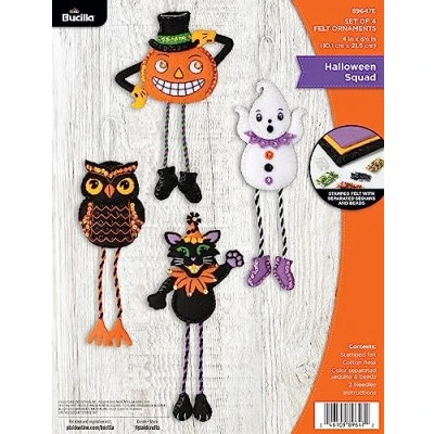 Image of Bucilla Felt Ornaments Applique Kit Set of 4 Halloween Squad 89647E