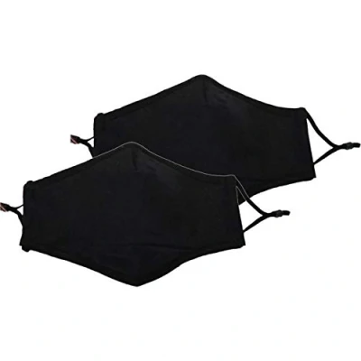 Image of Plain Blk Face Masks Pack of Two Breathable Cotton Fitted Filter Option Adjustable Ear Loops Durable Reusable Metal Nose Piece to Hug for Comfort Washable