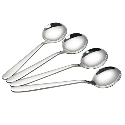 Image of Yarebest Stainless Steel Round Spoon, Table Spoon Set, 6 Piece Soup Spoons