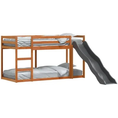 Image of vidaXL Bunk Bed with Slide&amp;Ladder without Mattress Wax Brown 90x200 cm