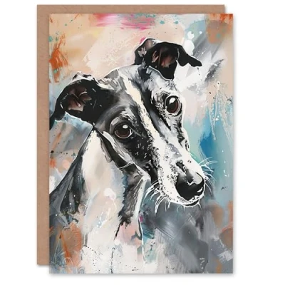 Image of Artery8 Cute Greyhound Whippet Dog Lover Pet Portrait Greeting Birthday Card Him Her All Blank