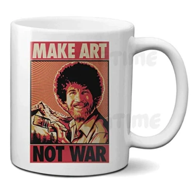 Image of Mugtime (TM) Bob Ross Make Art Not War Coffee Tea Mug Ceramic Cup 330ml 11oz
