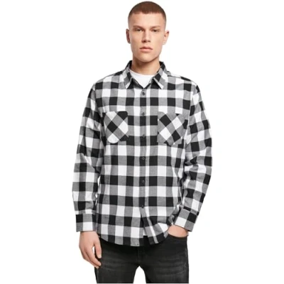 Image of Build Your Brand Men&#039;s Checked Flanell Shirt Neck Gaiter, Black/White, M