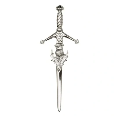 Image of Kilts Wi Hae Traditional Scottish Thistle Claidhmhor Claymore Sword Kilt Pin, silver
