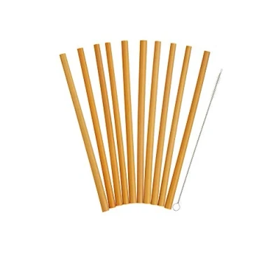 Image of Natural Elements Reusable Straws, 10 Piece Bamboo Straw Set with Cleaning Brush, 19cm, NEBAMSTR10PC