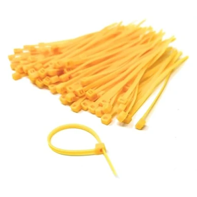 Image of Nylon Cable Ties, 100mm x 2.5mm, Pack of 100, Plastic Zip Tie Wraps, Self Locking (Yellow)