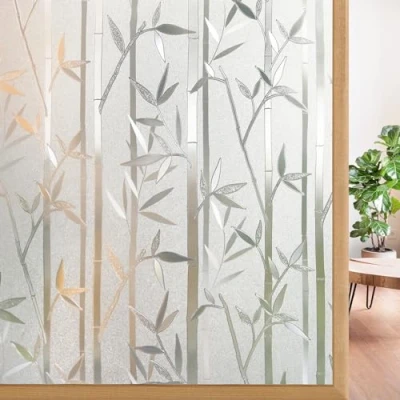 Image of rabbitgoo Static Window Film for Glass Privacy Frosted Self Adhesive Decorative THICK Upgrade Version 3D Bamboo Pattern Home Kitchen Office, 90 x 200 cm