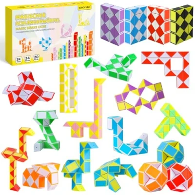 Image of ECHOCUBE Magic Snake Cube, 20 Pack 24 Blocks Speed Cube Party Bag Fillers, Twist Puzzle Toys, Favours for Kids (Random Color)