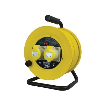 Image of Faithfull Power Plus Open Drum Cable Reel 110V 16A 2 Socket 50m (1.5mm Cable)