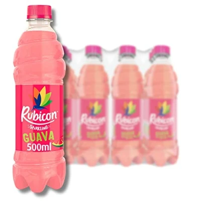Image of Rubicon 12 Pack Sparkling Guava Flavoured Fizzy Drink with Real Fruit Juice, Handpicked Fruits for a Temptingly Intense Taste &quot;Made of Different Stuff&quot; x 500ml Bottles, Packaging May Vary