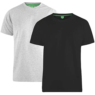 Image of D555 (KS16894 Mens Pack of 2 Crew Neck T Shirt in Black/Grey 5XL