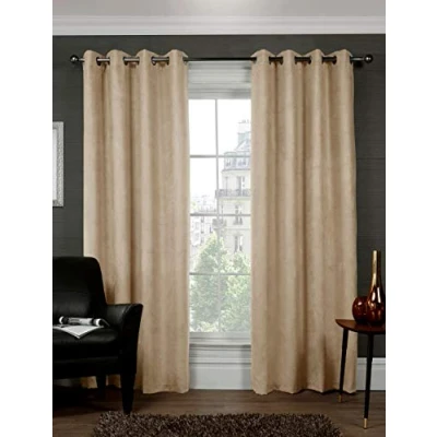 Image of 90&quot; x 72&quot; (228x183cm) Luxury Natural Cream Soft Faux Suede Thermal Blackout Ring Top Eyelet Pair Curtains Lined, Heavy Fabric By SW Living