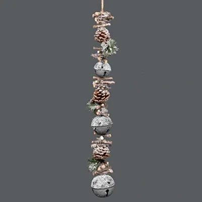 Image of SHATCHI 90cm Garland with Silver Jingle Bells Wooden Sticks, Berries and Pinecones Christmas Home Wall Door Hanger Sleigh Xmas Holiday Hanging Decorations