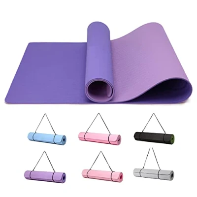 Image of Good Nite Yoga Mat Exercise Fitness 6mm Extra Thick Non Slip Training Mats for Sports Pilates Gym Floor Resistance with Carrying Strap 183 x 61 0.6 cm(Dark Purple/Light Purple)