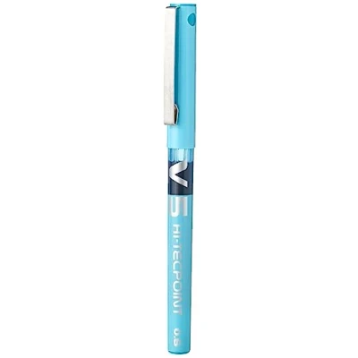 Image of Pilot V5 rollerball pen with liquid ink, 0.5 mm tip (single pen) — black single bed light blue