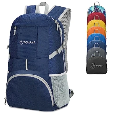 Image of ZOMAKE 35L Lightweight Foldable Backpack Packable Rucksack,Packable Backpcks Walking Rucksacks Travel Daypack Water Resistant For Men Women Outdoor Hiking(Navy Blue)