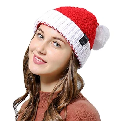 Image of XRDSS Unisex Christmas Beanie Hat Winter Warm Knitted Santa (Red)(Size: One Size)