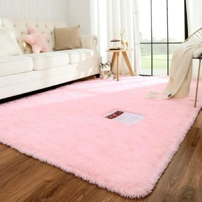 Image of MOONLIGHT20015 Rugs Living Room 120 x 170 cm Fluffy Shaggy Pink Area for Bedroom Modern Super Soft Plush Carpet Non Slip Shedding Easy To Clean Rug