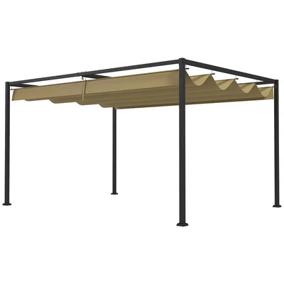 Image of Outsunny 4 x 3m Metal Pergola Gazebo Patio Sun Shelter Retractable Canopy Khaki