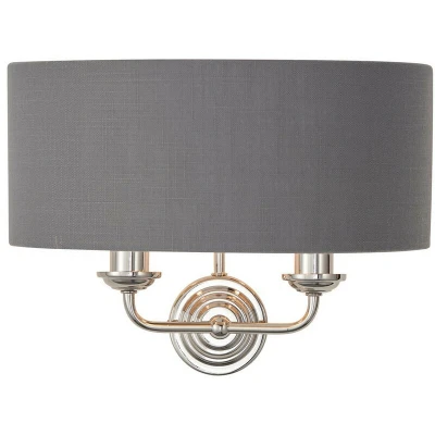 Image of Highclere Shade Wall Lamp Bright Nickel Plate, Charcoal Fabric
