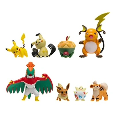 Image of Pokémon Battle Figure 8 Pack Features 2 Inch Pikachu, Eevee, Appletun, Growlithe, Mimikyu, Togepi, 3 Raichu &amp; Hawlucha Authentic Details