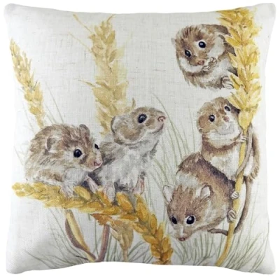 Image of Evans Lichfield Woodland Field Mice Cushion Yellow One Size